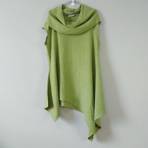 Bryn Walker Linen Noa Tunic Large Green Lagenlook Asymmetric Hem Drape Cowl Neck